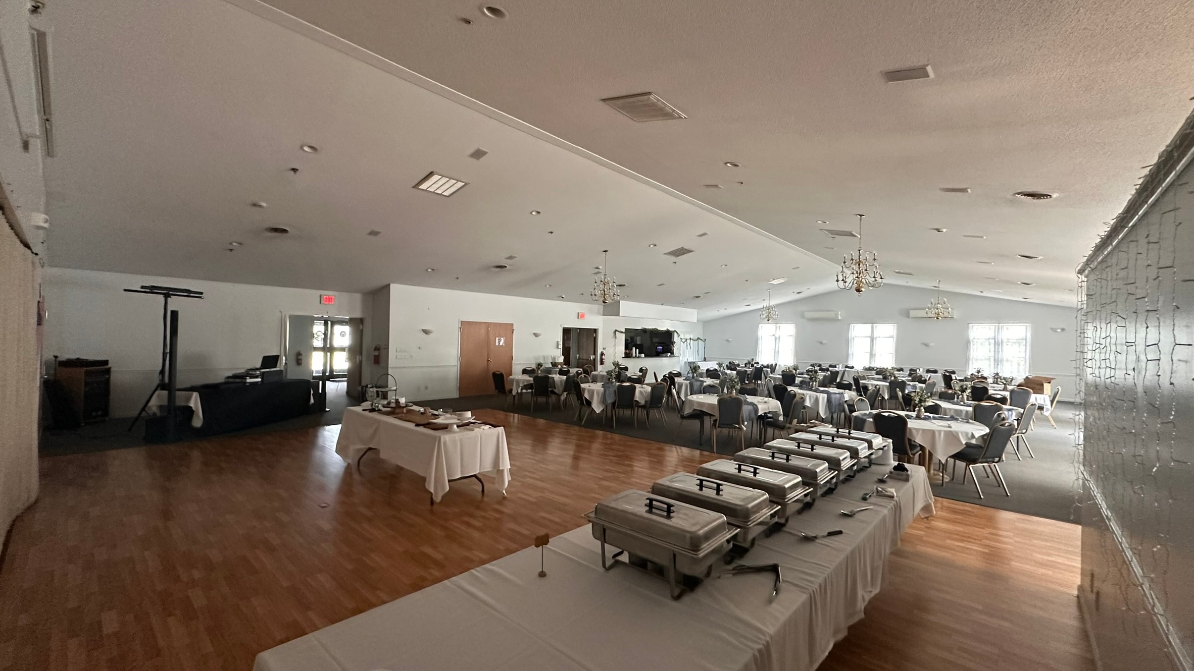 Watertown Elks Lodge banquet room with buffet setup and dance floor